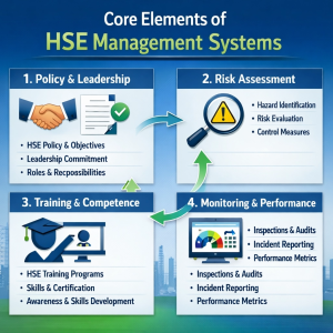 Image of an infograph showing the core elements of HSE management systems
