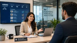 A high-quality image of a professional interview and hiring dashboard.