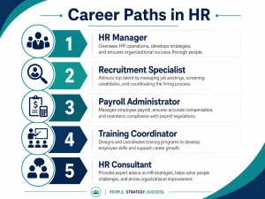 An infographic detailing various career paths available in HR.